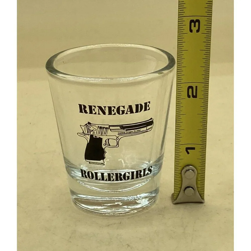 Shot Glass Renegade Rollergirls Girls Ladies Roller Derby 2.25